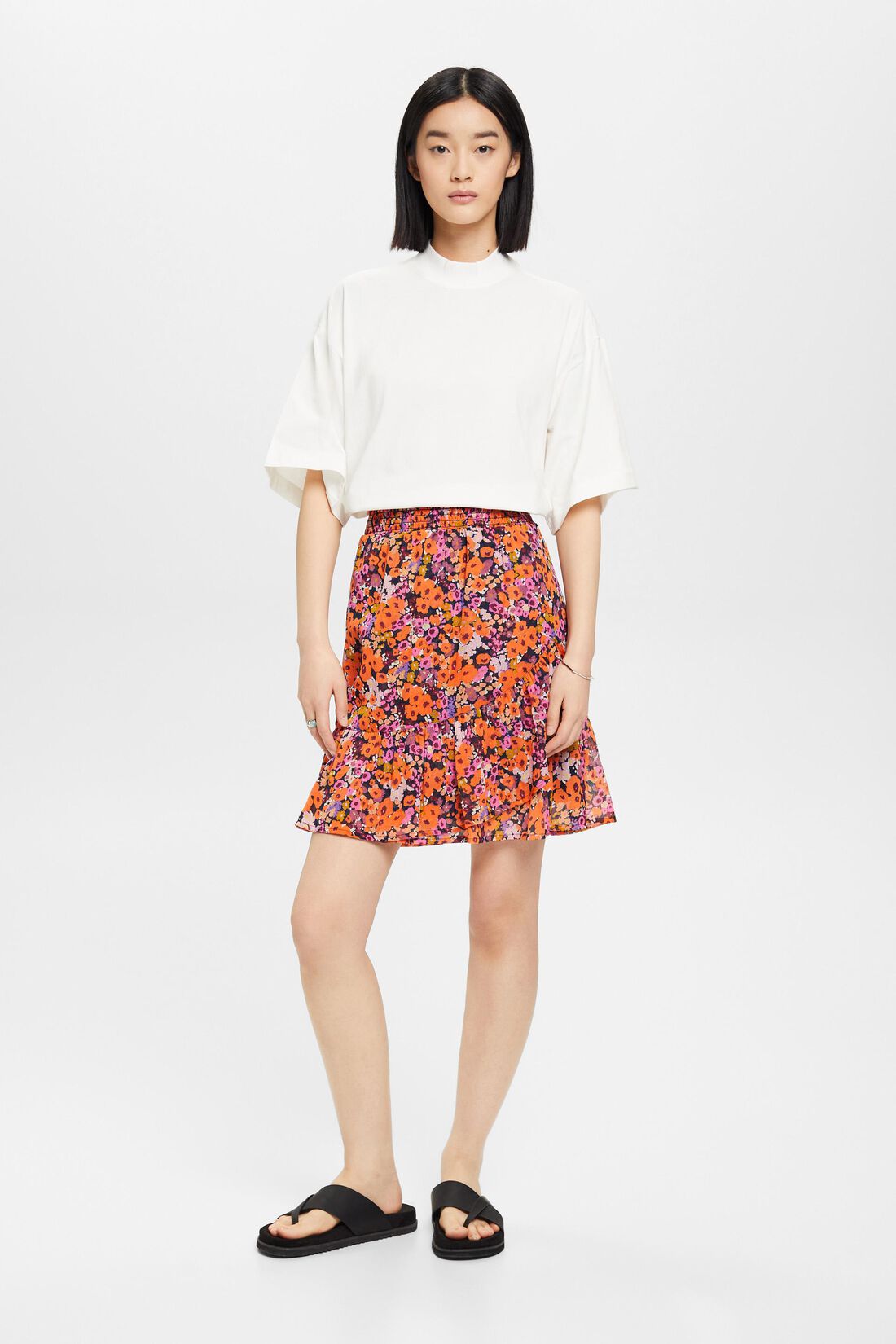 FALDA FLORAL CON BAJO AVOLANTADO MUJER ESPRIT - Korner