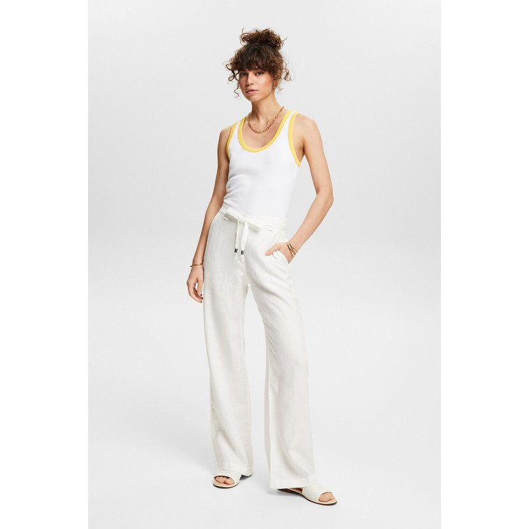 PANTALÓN WIDE LEG DE LINO CON CINTURÓN MUJER ESPRIT