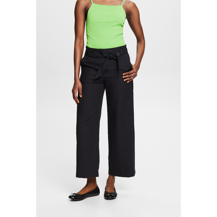 PANTALÓN CULOTTE CROP EN MEZCLA DE ALGODÓN Y LINO MUJER ESPRIT