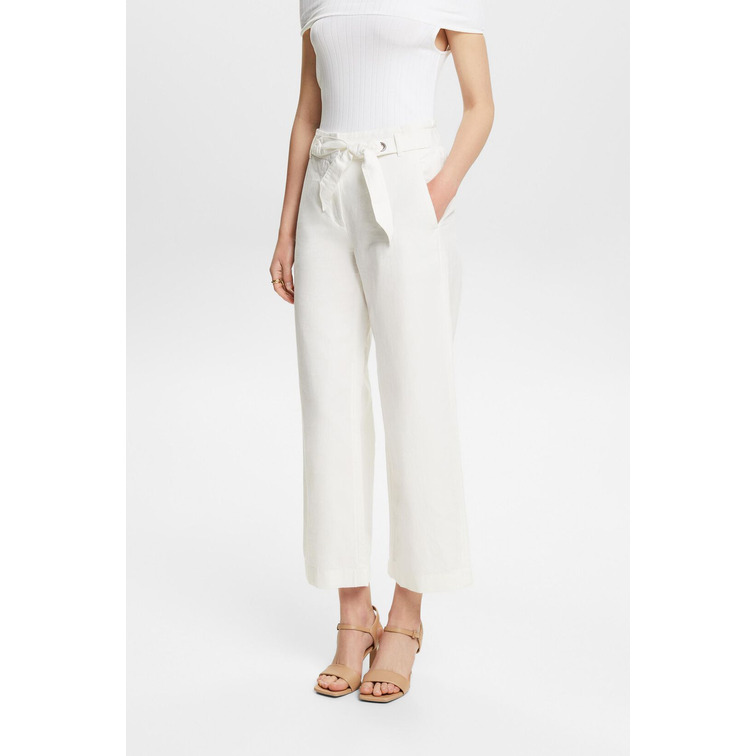 PANTALÓN CULOTTE CROP EN MEZCLA DE ALGODÓN Y LINO MUJER ESPRIT