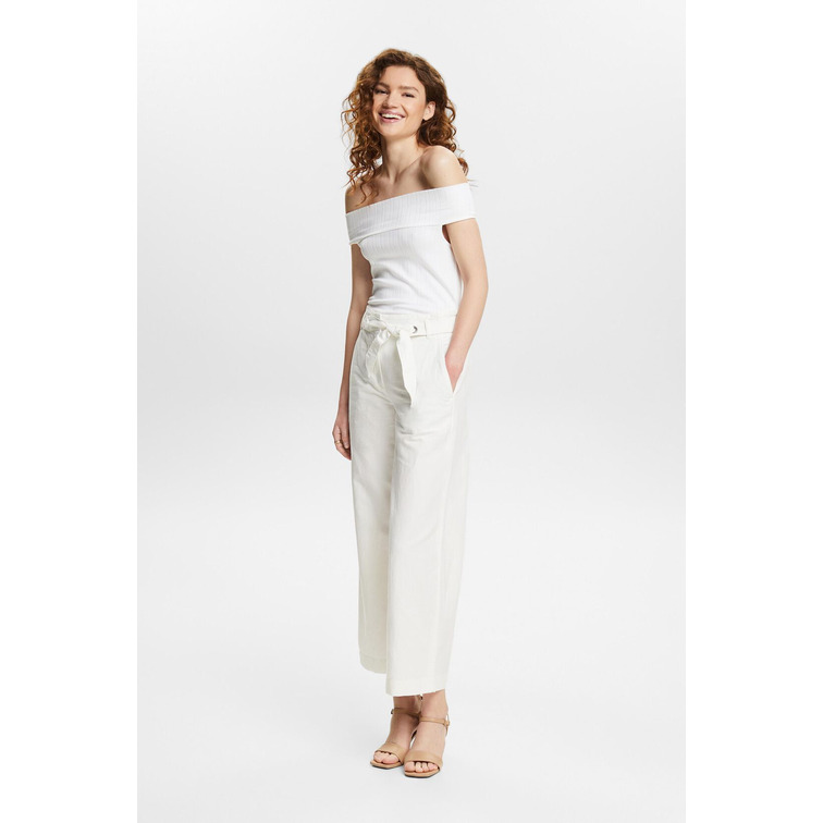 PANTALÓN CULOTTE CROP EN MEZCLA DE ALGODÓN Y LINO MUJER ESPRIT