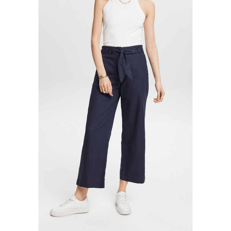 PANTALÓN CULOTTE CROP EN MEZCLA DE ALGODÓN Y LINO MUJER ESPRIT