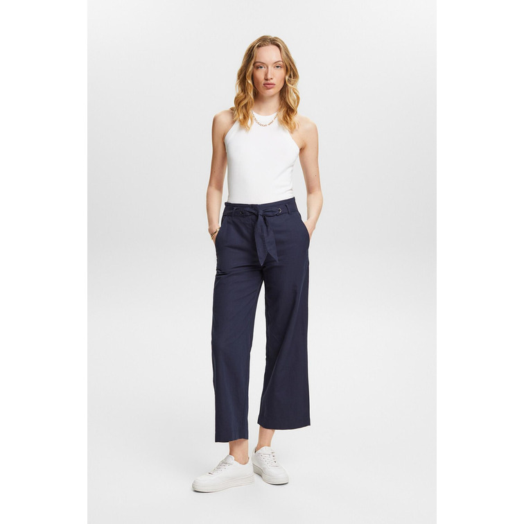 PANTALÓN CULOTTE CROP EN MEZCLA DE ALGODÓN Y LINO MUJER ESPRIT