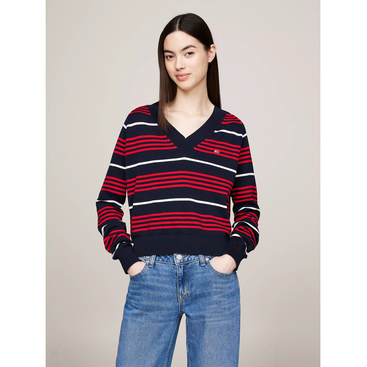 JERSEY AMPLIO DE RAYAS CON CUELLO PICO MUJER TOMMY JEANS