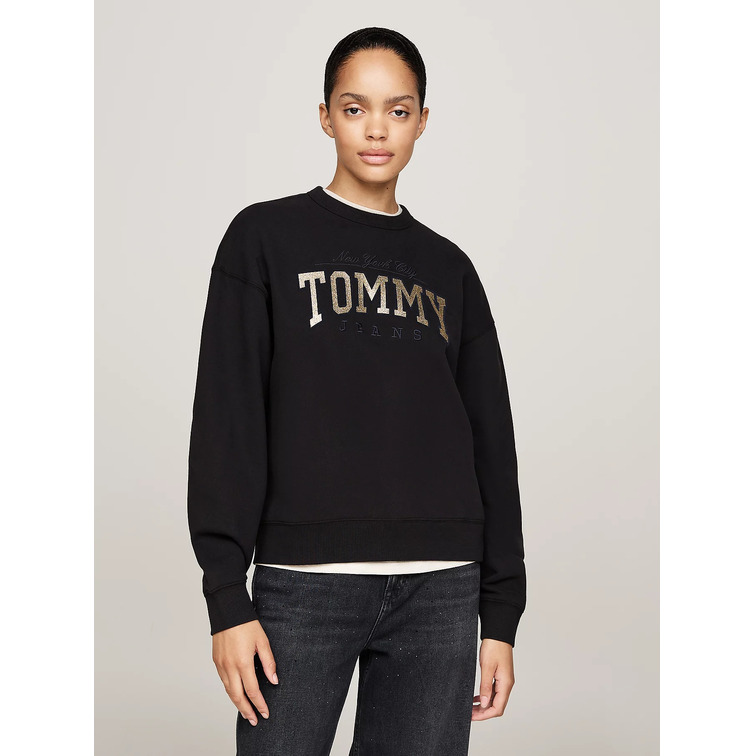 SUDADERA MUJER TOMMY JEANS LOGO PURPURINA FIT HOLGADO