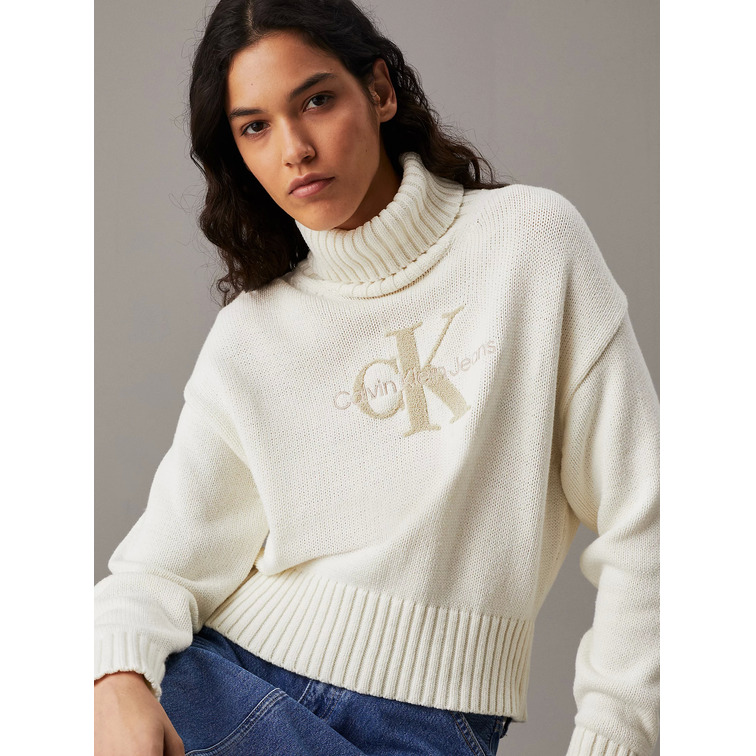 JERSEY MUJER CALVIN KLEIN CUELLO VUELTO CON MONOGRAMA